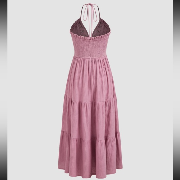 Cider Halter Knotted Shirred Ruffle Maxi Dress - Picture 8 of 10